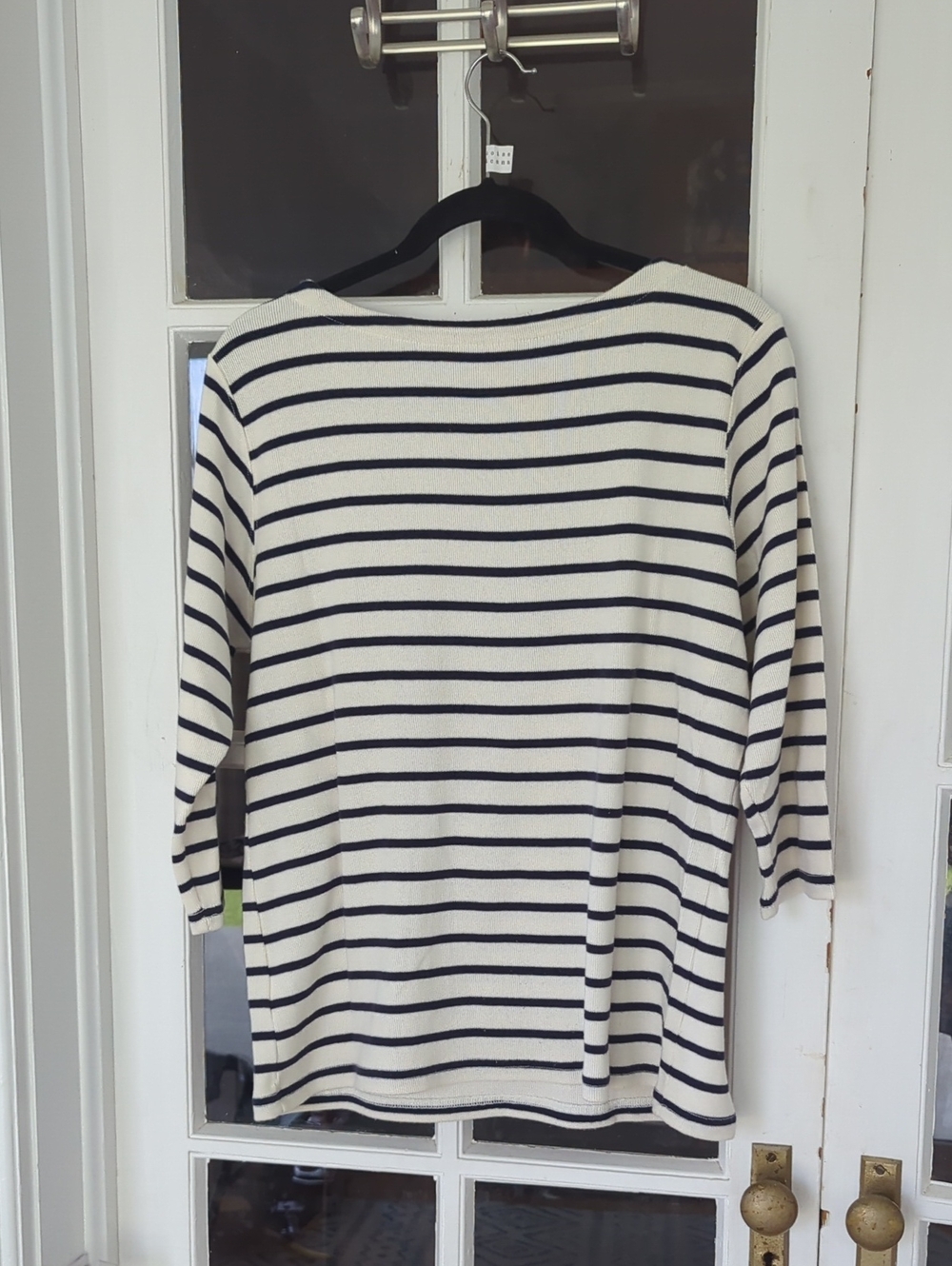 L.L. Bean - Cream and Navy Striped Boatneck Long Sleeve Top - Picture 5 of 9